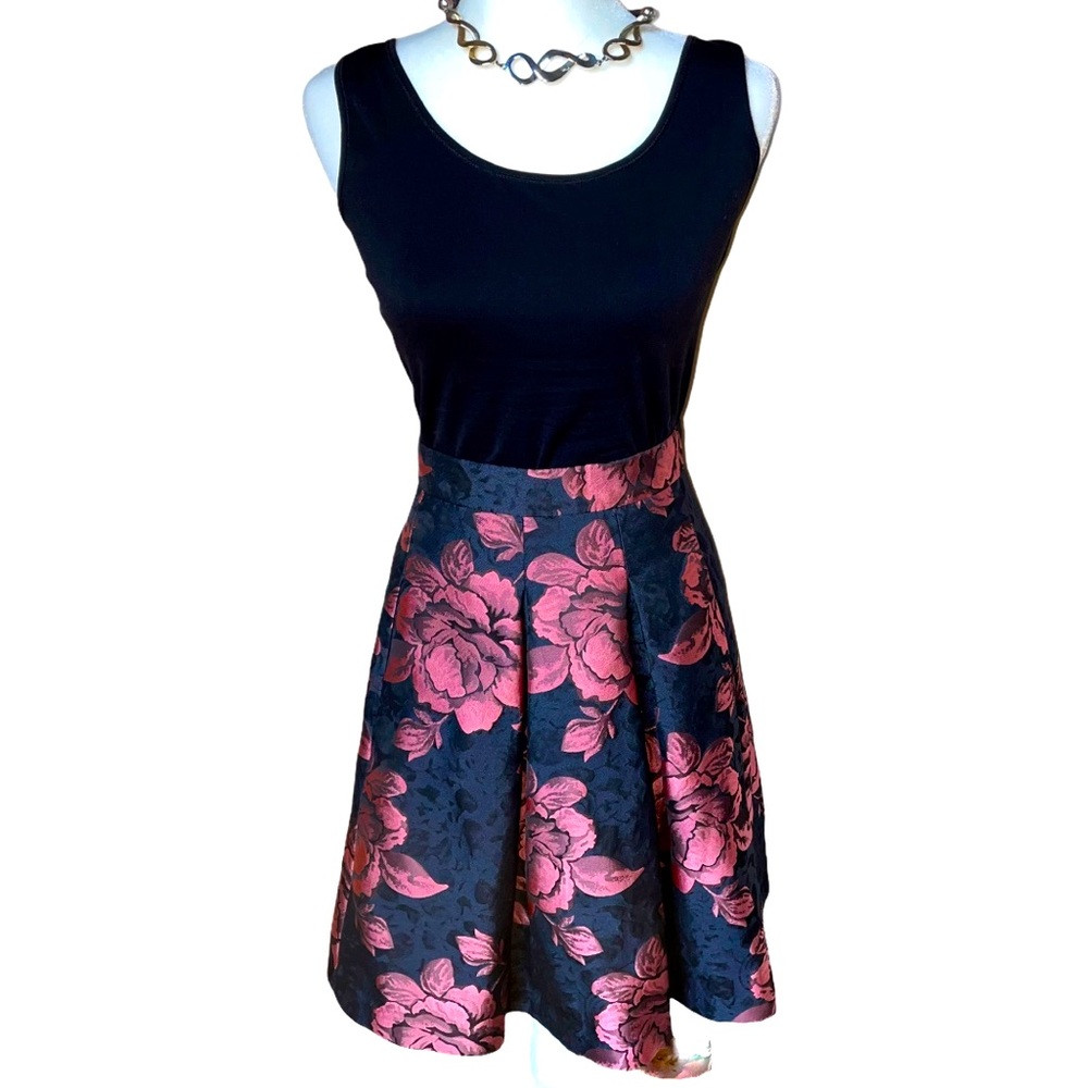 ELIZA J Baroque Floral Pleated Tuelle Skirt SZ:6